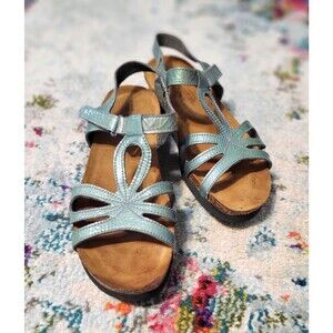 Naot Womens Green Leather Slingback Low Wedge Cork Dressy Comfort Sandals Size